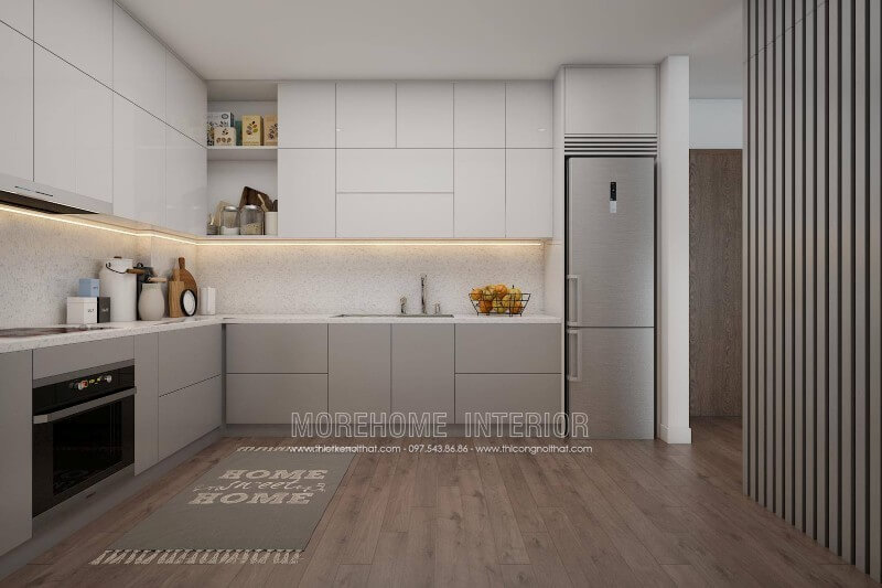 Hệ thống tủ bếp trên, tủ bếp dưới thiết kế hiện đại, mang đến khu vực chứa đồ tiện nghi Tủ bếp đẹp, tủ bếp đẹp hiện đại, tủ bếp An Cường, tủ bếp cao cấp