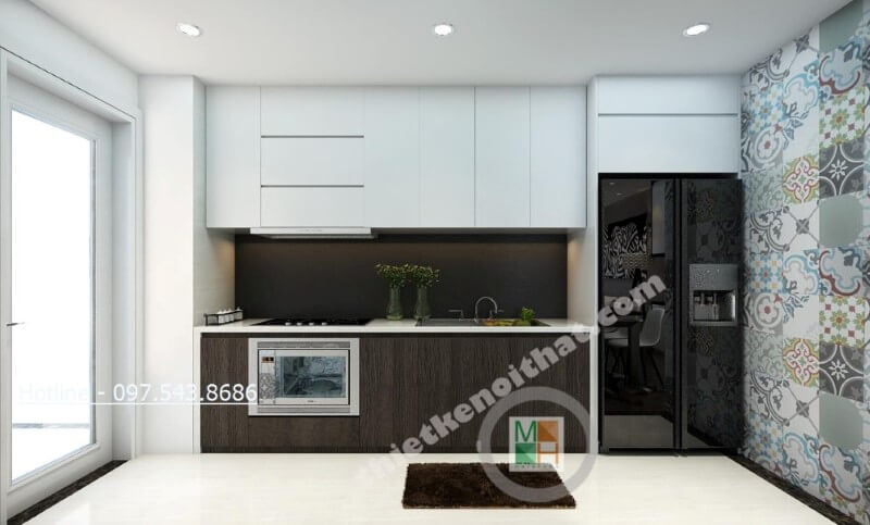 Thiết kế tủ bếp chung cư gỗ công nghiệp đơn giản nhưng vẫn đảm bảo tiện nghi cho người nội trợ Tủ bếp đẹp, tủ bếp đẹp hiện đại, tủ bếp An Cường, tủ bếp cao cấp