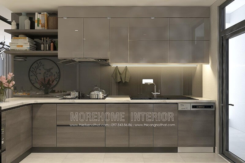 Tủ bếp gỗ công nghiệp mang vẻ đẹp hiện đại, đơn giản, với màu xám nhẹ nhàng làm toát lên sự tinh tế, hiện đại. Sản phẩm này đã và đang có mặt tại căn bếp của nhiều hộ gia đình Tủ bếp đẹp, tủ bếp đẹp hiện đại, tủ bếp An Cường, tủ bếp cao cấp