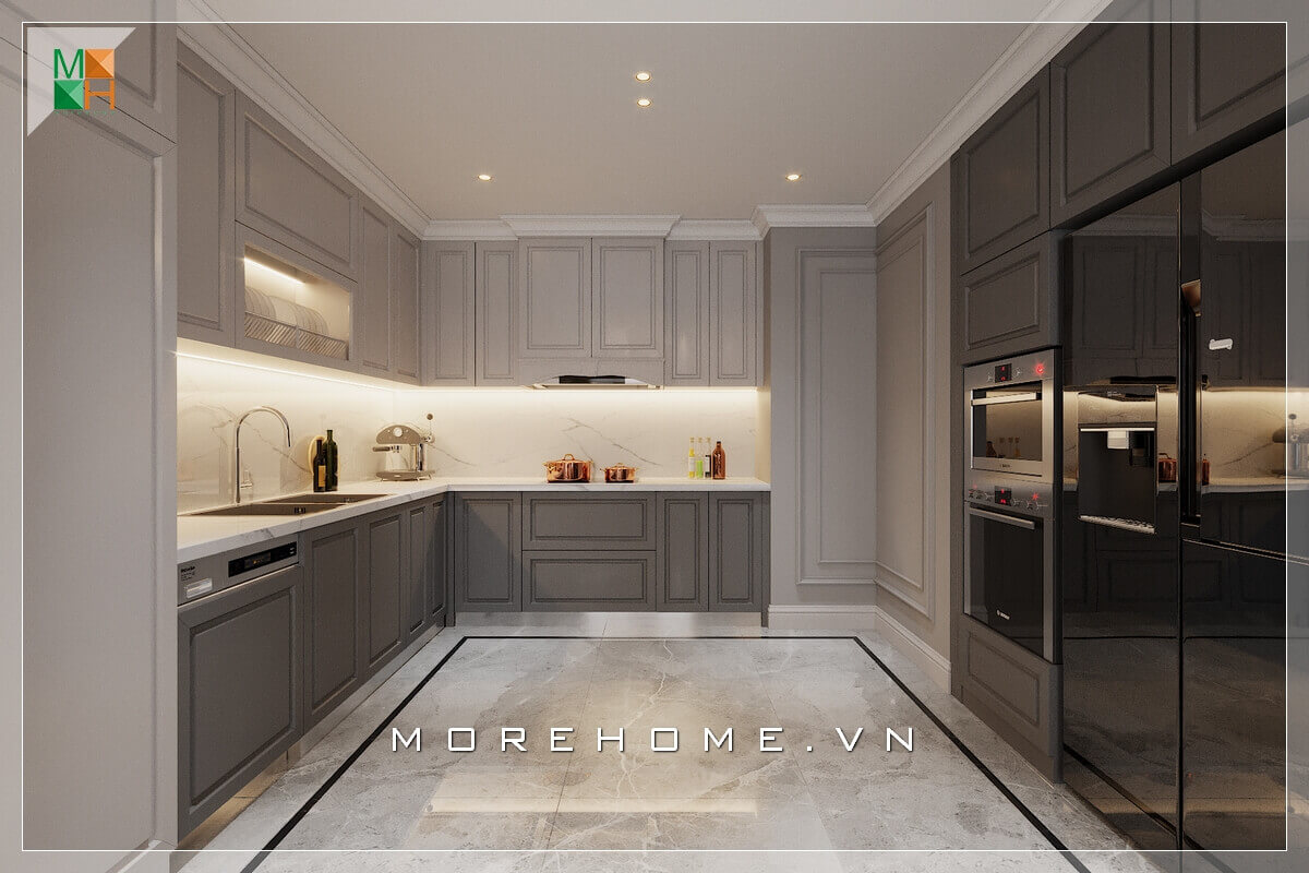Mẫu thiết kế nội thất phòng bếp chung cư tiện nghi, gọn gàng