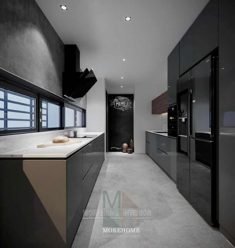 Mẫu tủ bếp gỗ công nghiệp được thiết kế hài hòa mang đến sự gọn gàng, thông thoáng cho không gian bếp. Tủ bếp hiện đại đẹp