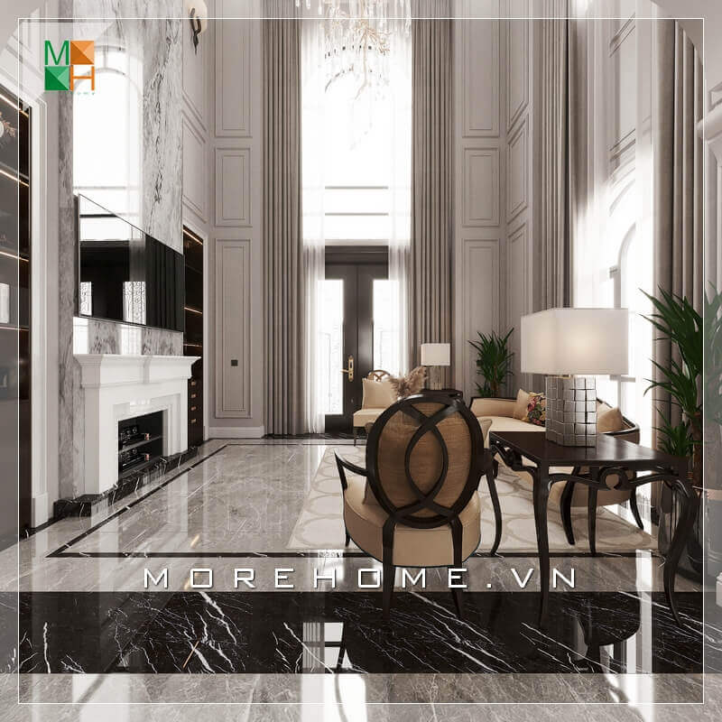 Thiết kế không gian phòng khách đẹp, cao cấp mang phong cách tân cổ điển cho chung cư, nhà phố, biệt thự, căn hộ penthouse. Thiết kế phòng khách biệt thự