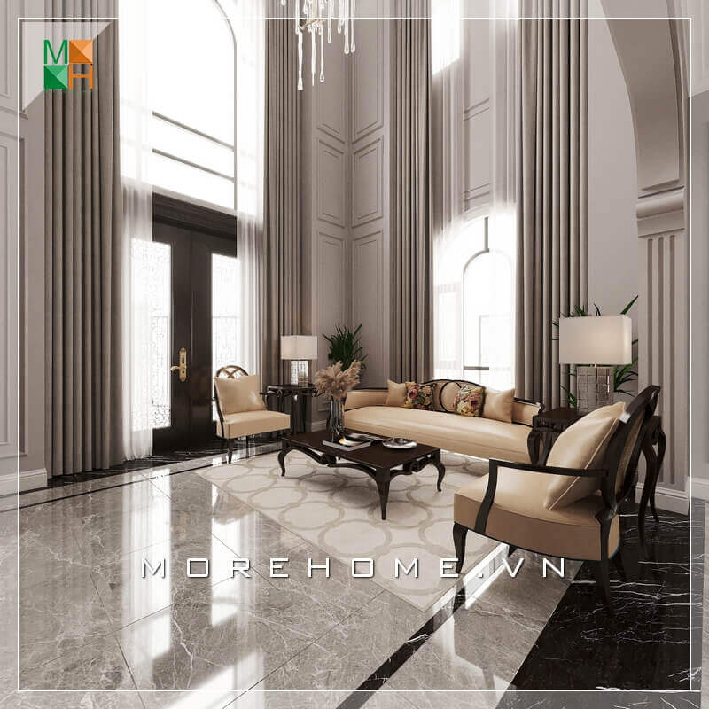 Với một không gian phòng khách nguy nga và rộng rãi thì mẫu bàn óc chó ghế sofa bọc da chân gỗ tự nhiên cao cấp là sự lựa chọn phù hợp nhất khiến căn phòng khách trở nên sang trọng và đẳng cấp hơn bao giờ hết. Thiết kế phòng khách biệt thự