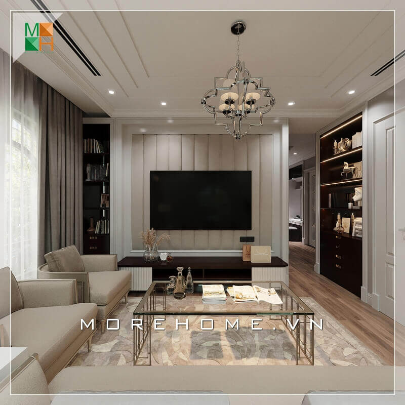 Ngắm nhìn mẫu thiết kế nội thất phòng khách đẹp, sang trọng cho chung cư, nhà phố, biệt thự mang phong cách tân cổ điển. Thiết kế phòng khách tân cổ điển đang là một xu thế đang được săn đón nhất hiện nay. Lối thiết kế phòng khách cổ điển xen lẫn hiện đại này sẽ đem lại nét mới, nét cổ vì thế không bao giờ lỗi mốt với thời gian. Thiết kế phòng khách biệt thự