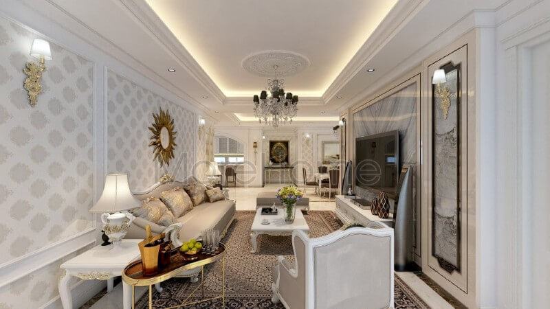 Bộ sofa bọc da được thiết kế rộng vững chãi mang đến cảm giác an toàn và thoải mái cho gia chủ Thiết kế phòng khách chung cư